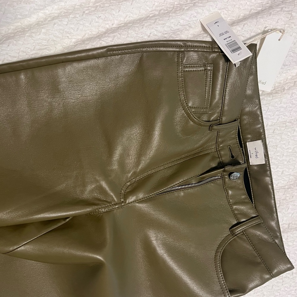 Aritzia Olive faux leather pants Wilfred